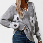 Thea Elegant Floral Sweater with V-Neck